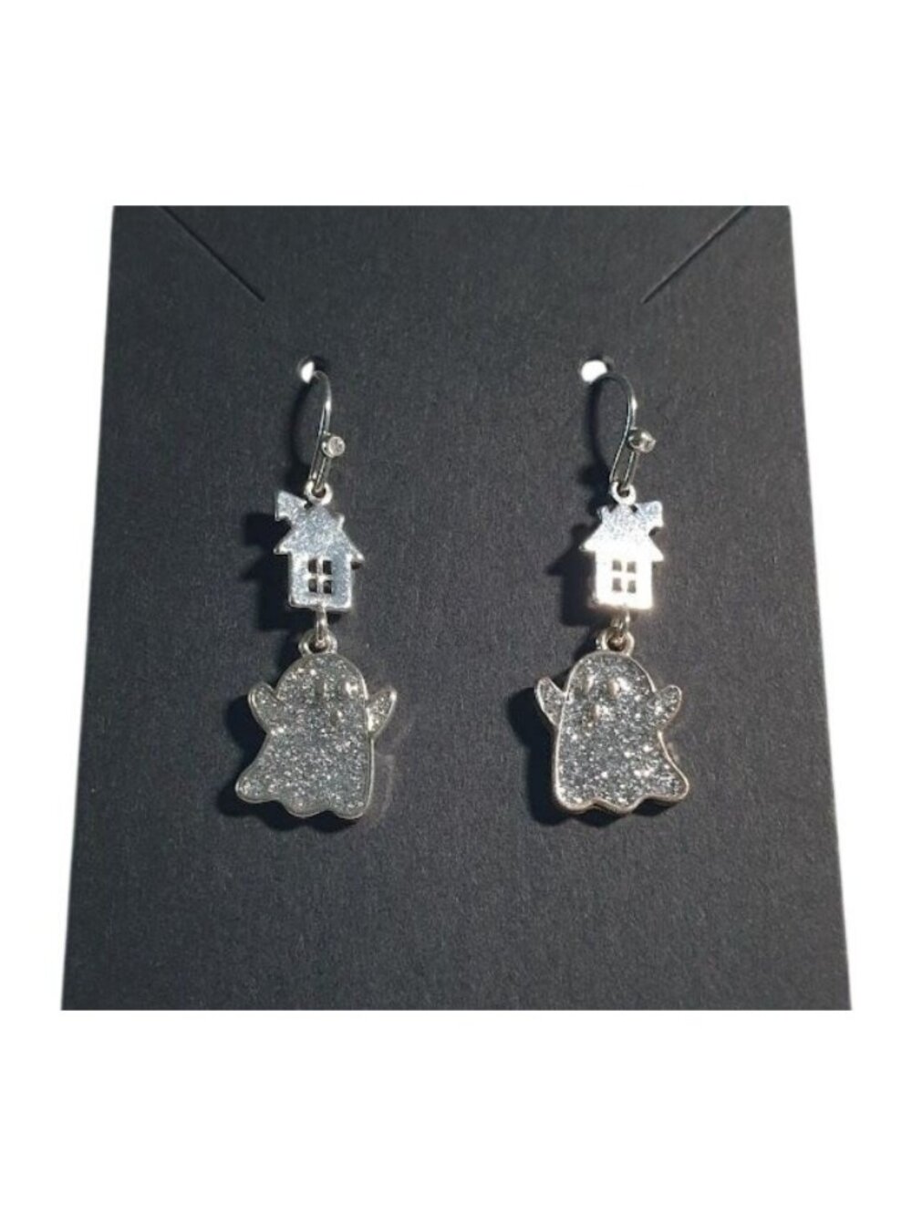 Ghost Dangle Earrings Glitter Hooks House Halloween Costume Jewelry Handmade